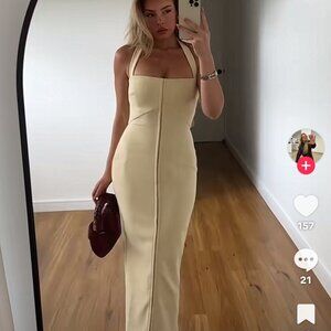 House of CB Mia Halter Stretch Crepe S - Sold out! Ecru NWT $269